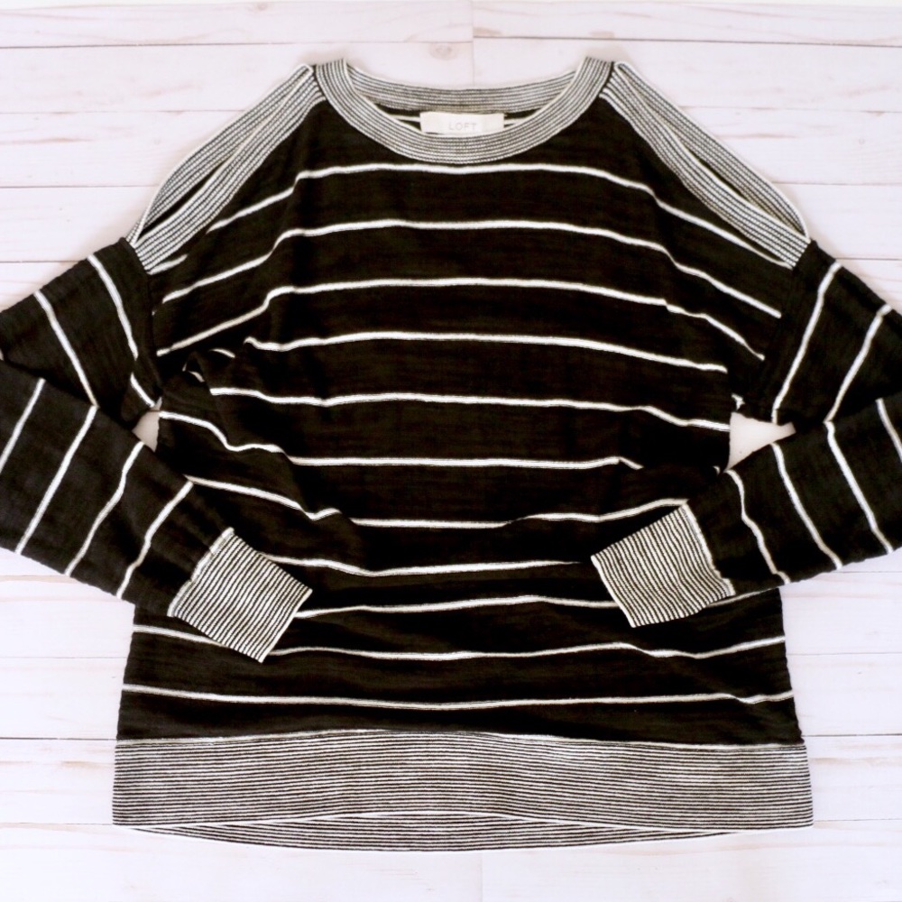 Loft shoulder cut out blk and white stripe sweater